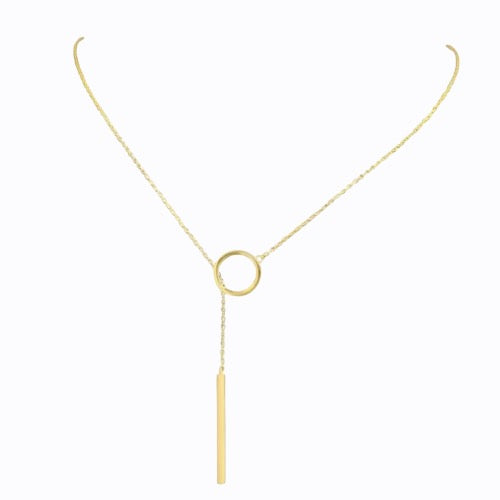 Bar + Circle Lariat Necklace, Gold BY BELLA MAYFORD