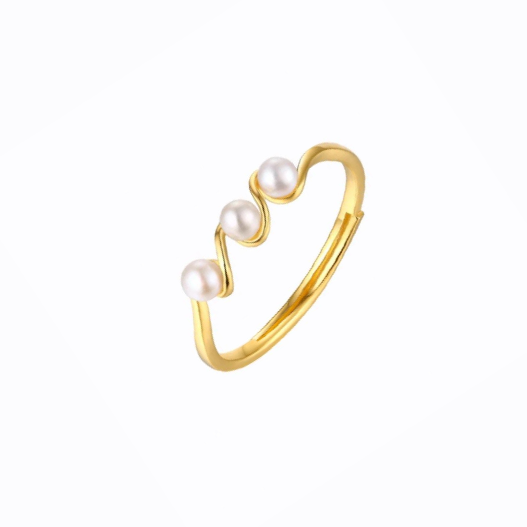 Trio Of Freshwater Pearl Ring, 14K Gold Plate