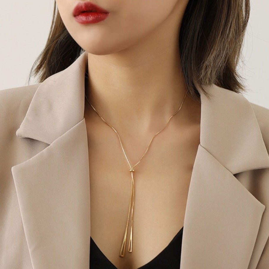 Triangle Lariat Necklace, 14ct Gold Plate