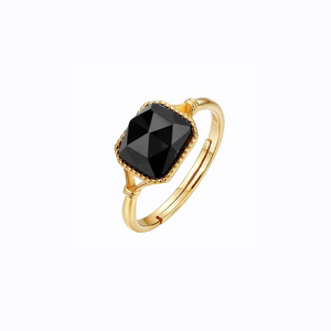 Black and Gold Agate Square Stone Ring