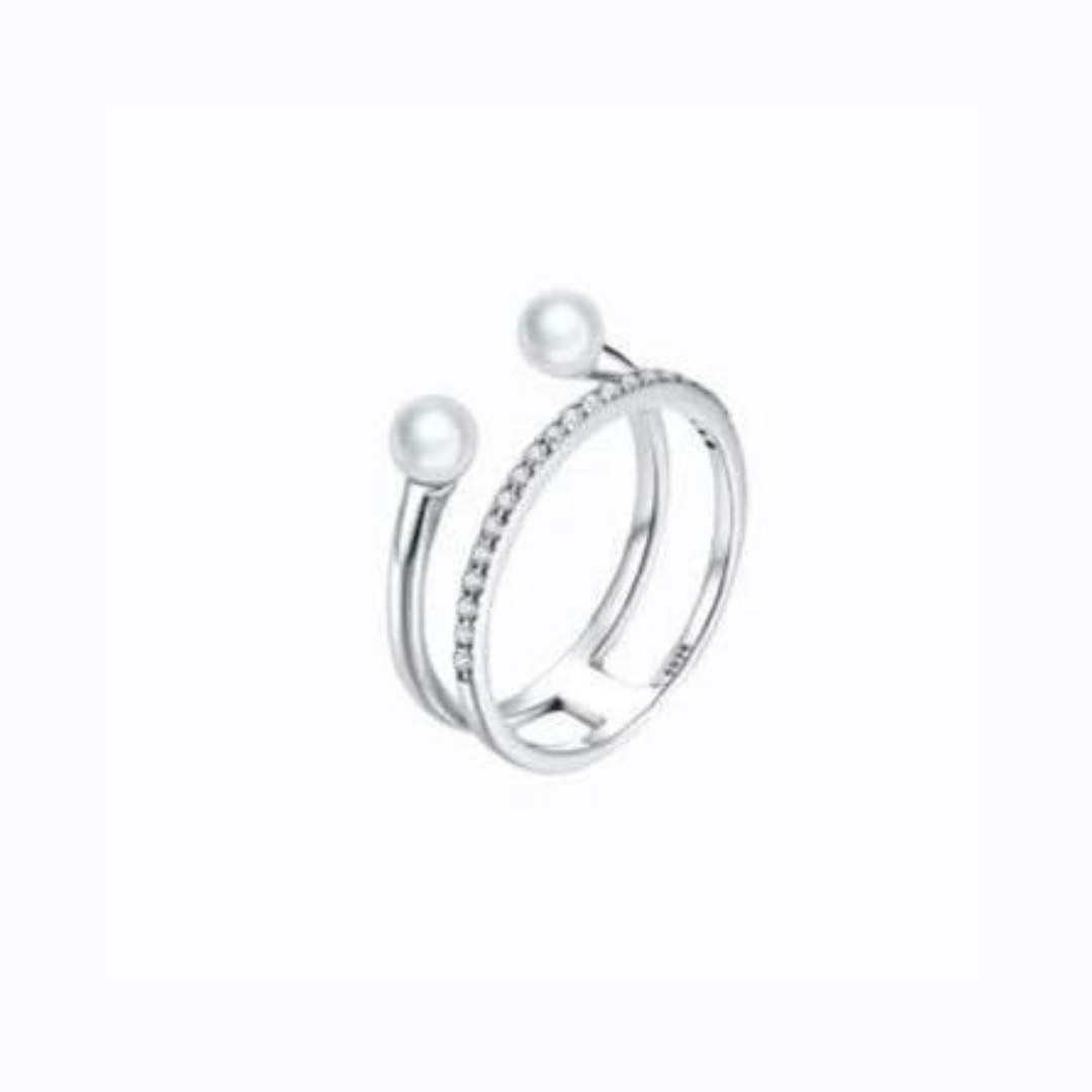 Pearl With Band Ring, Sterling Silver