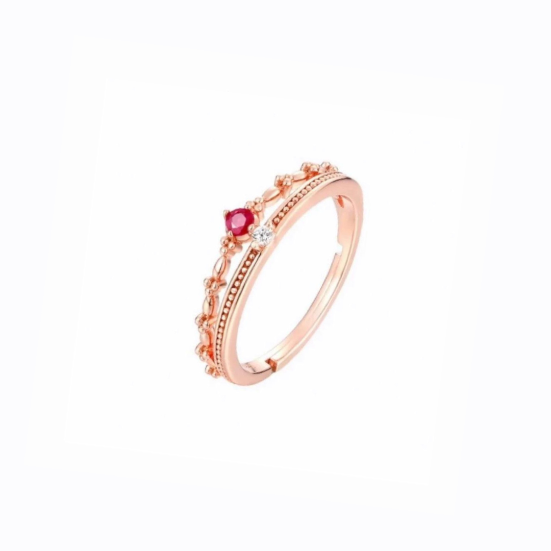 Twin Lines Ring With Red Stone, Rose Gold