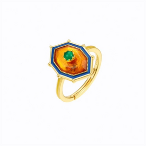 Ablaze Stud Ring With Amber and Green Agate, 14ct Gold Plate