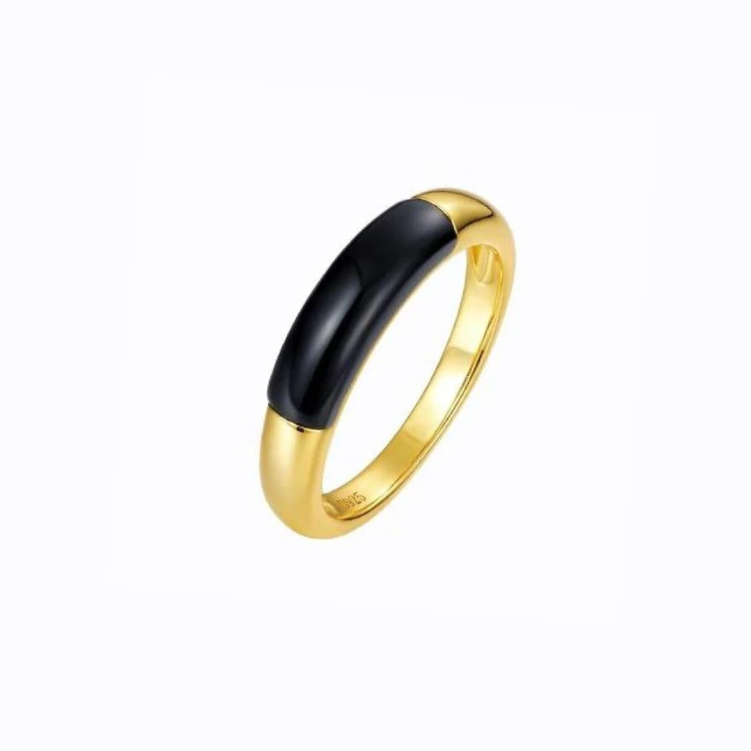 Black and Gold Agate Band Ring