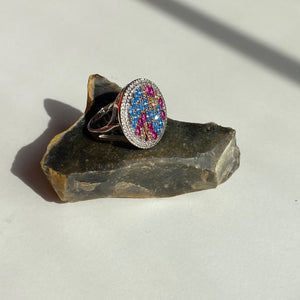 Colourful Garden Round Ring, Sterling Silver