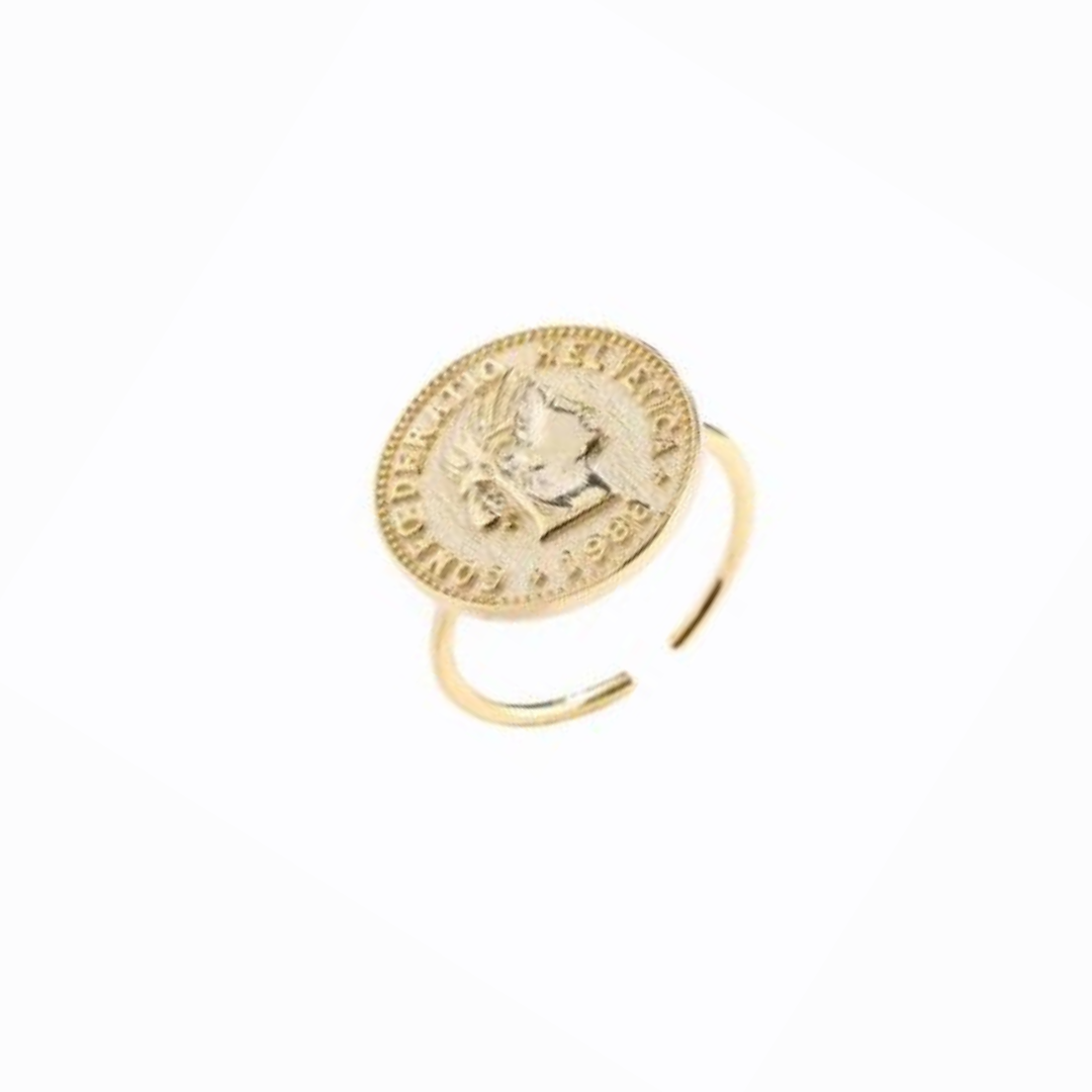 Round Coin Open Ring, 14ct Gold Plate