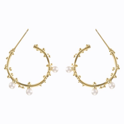 Hanging Hoop and Pearls, 14ct Gold Plate