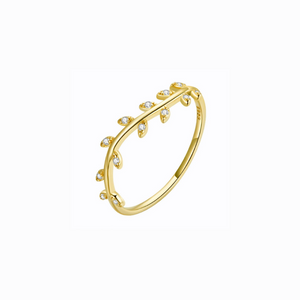 13 Stone Leaf Ring, 18ct Gold Plate