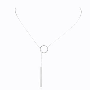 Bar + Circle Lariat Necklace, Silver BY BELLA MAYFORD