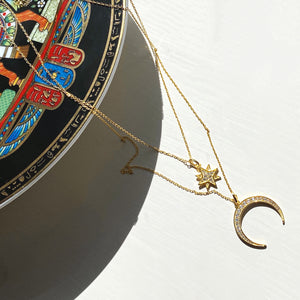 Pavé Starburst + Crescent Moon Necklace, Rose Gold