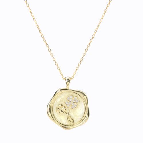 Flower Pendant Necklace, 14ct Gold Plate