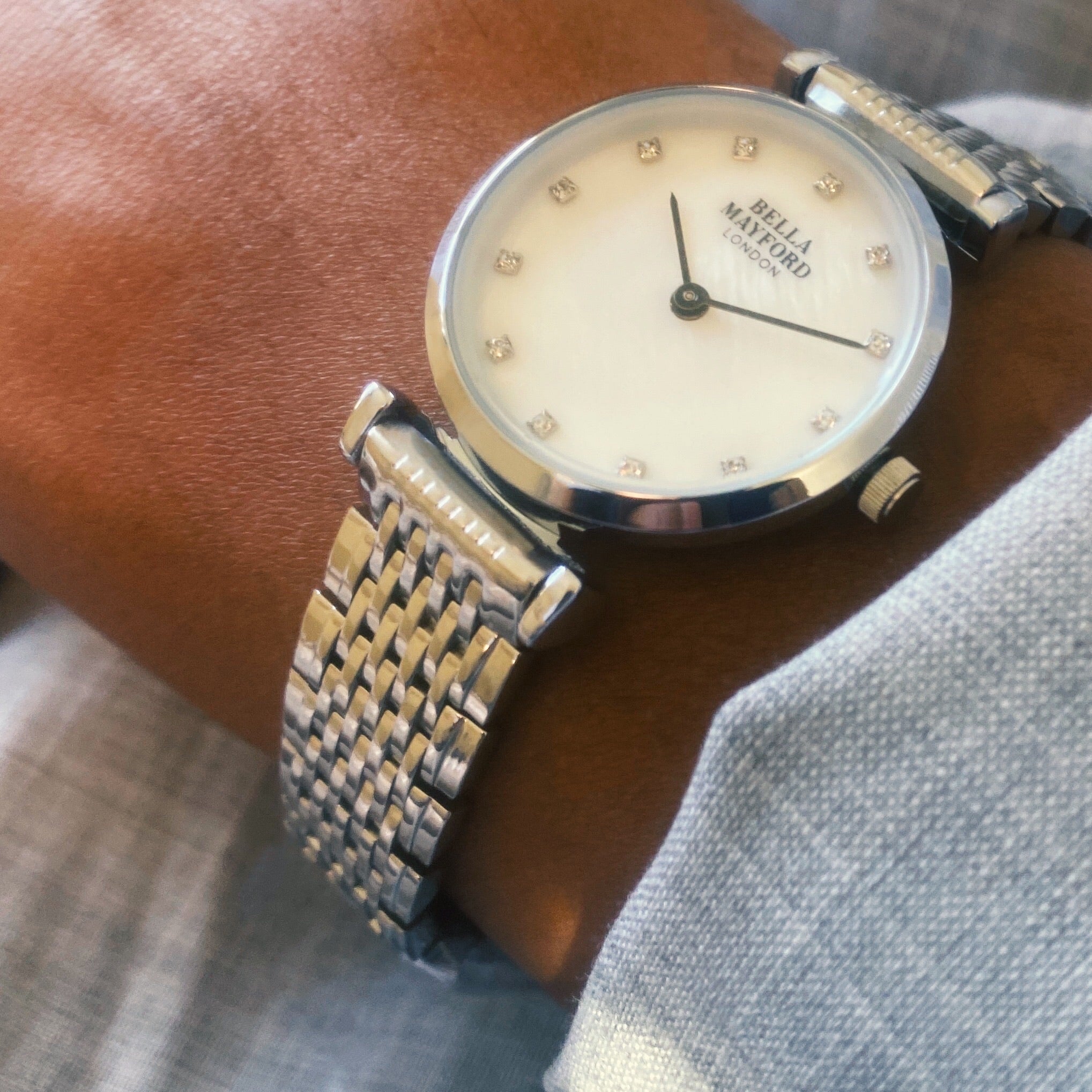The Kensington. Silver Stainless Steel Strap And Bezel With Mother Of Pearl Dial