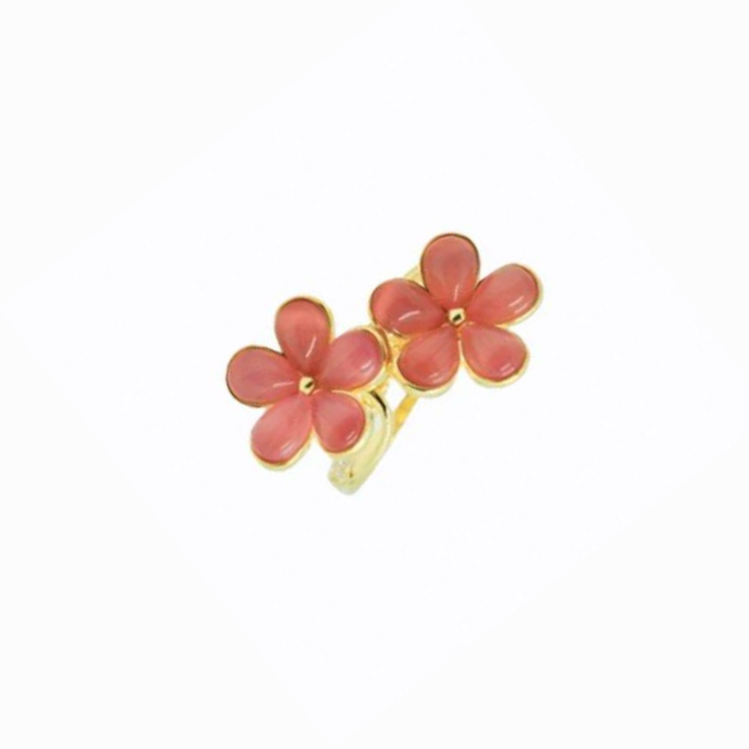 Double Flower Ring, 14ct Gold Plate