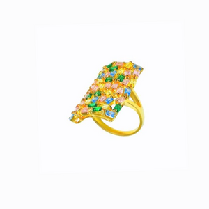 Colourful Garden Rectangle Ring, 14ct Gold Plate
