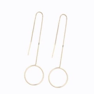 Circle Long Chain Earrings, 14ct Gold Plate