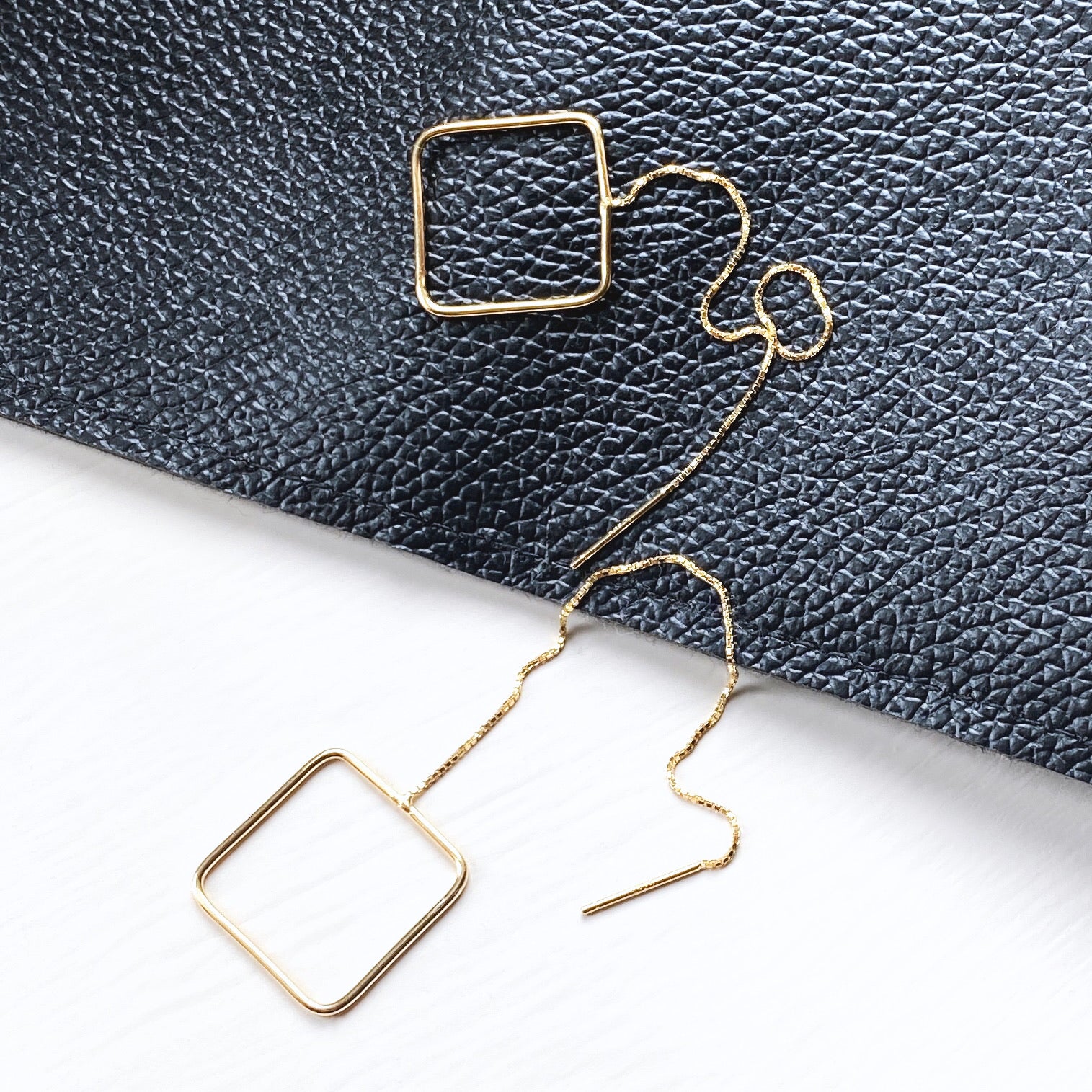 Square Long Chain Earrings, 14ct Gold Plate