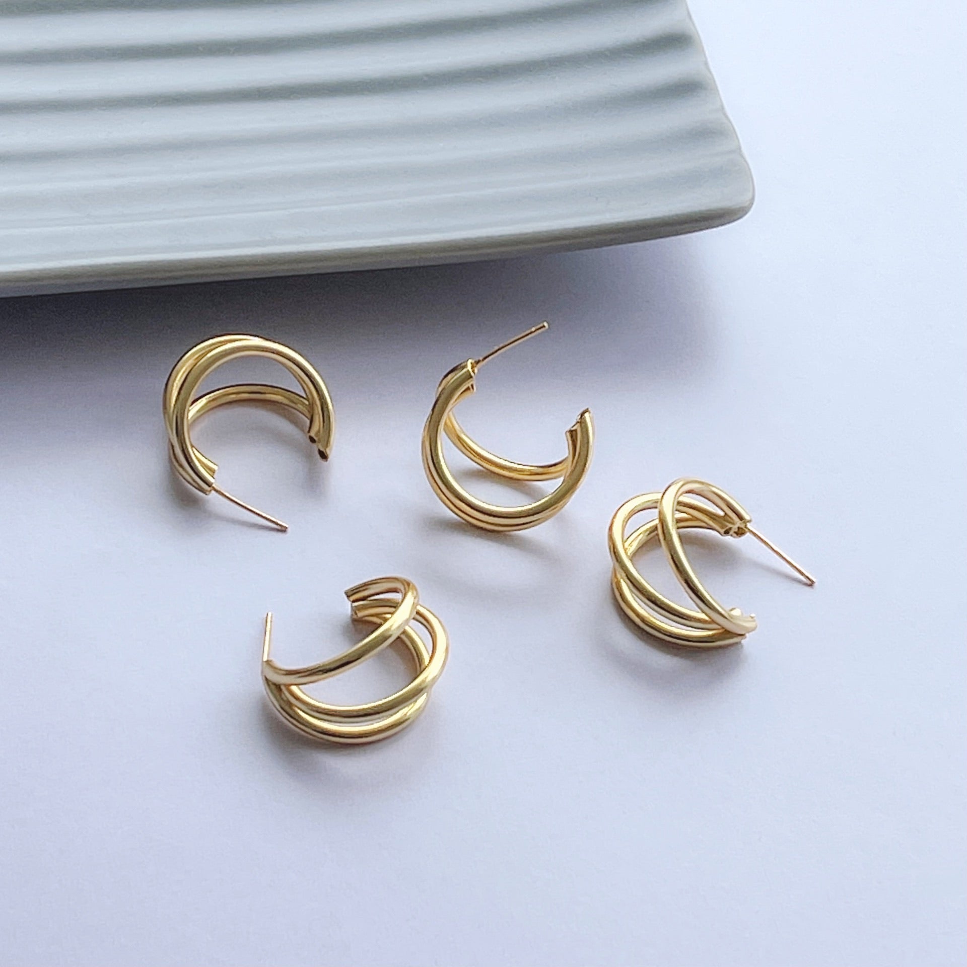 Layered C Stud, 14ct Gold Plate