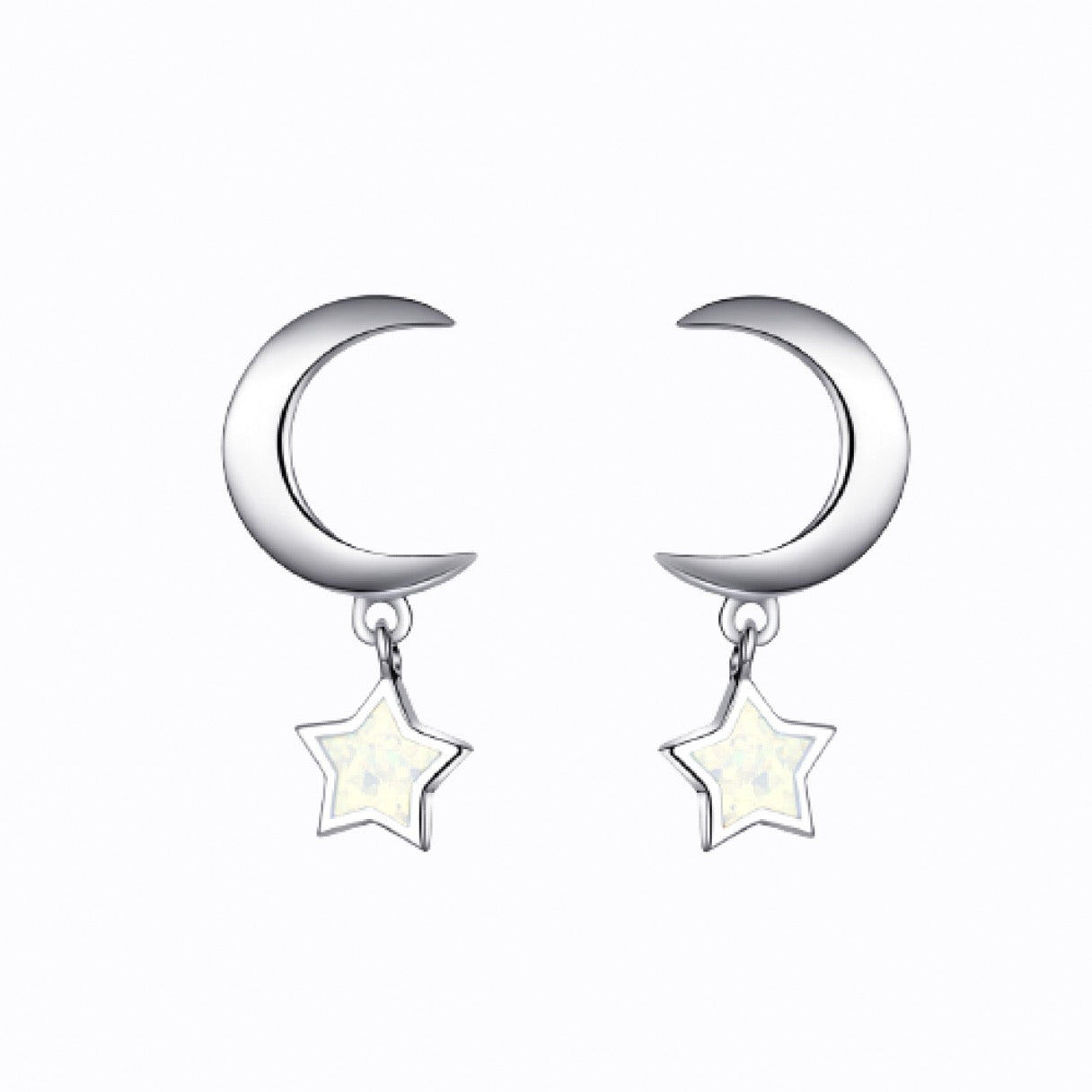 Moon And Hanging Star Earrings, Sterling Silver