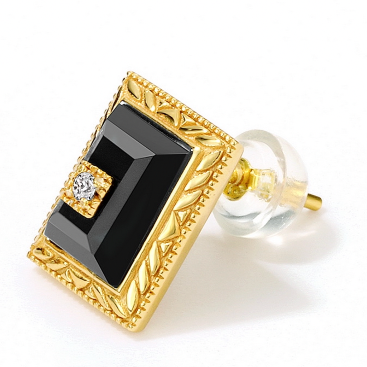Black and Gold Agate Square Statement Earrings