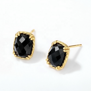 Black and Gold Agate Square Earrings