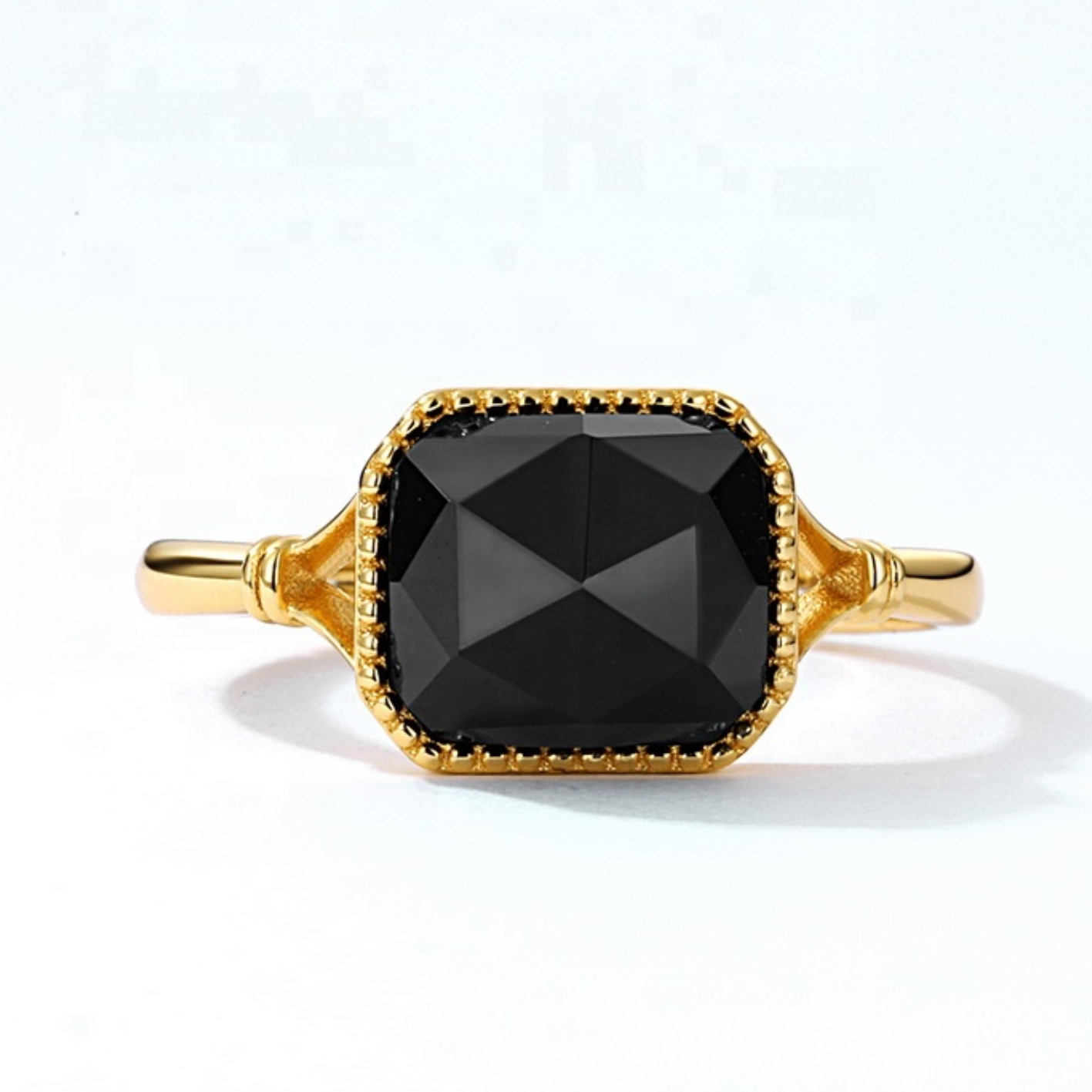 Black and Gold Agate Square Stone Ring