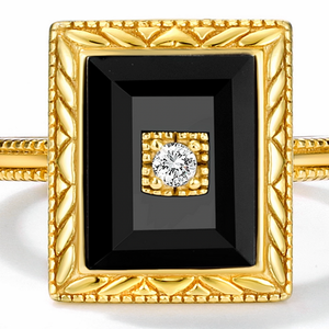 Black and Gold Agate Square Ring