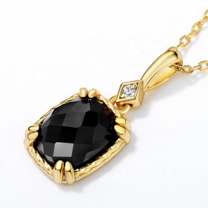Black and Gold Agate Pendant Necklace