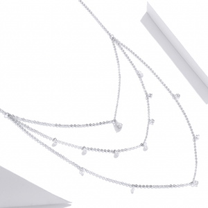 White Stones, Triple Layer Necklace, Sterling Silver