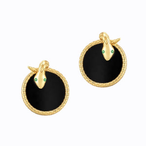 Black and Gold Agate Snake Stud Earrings