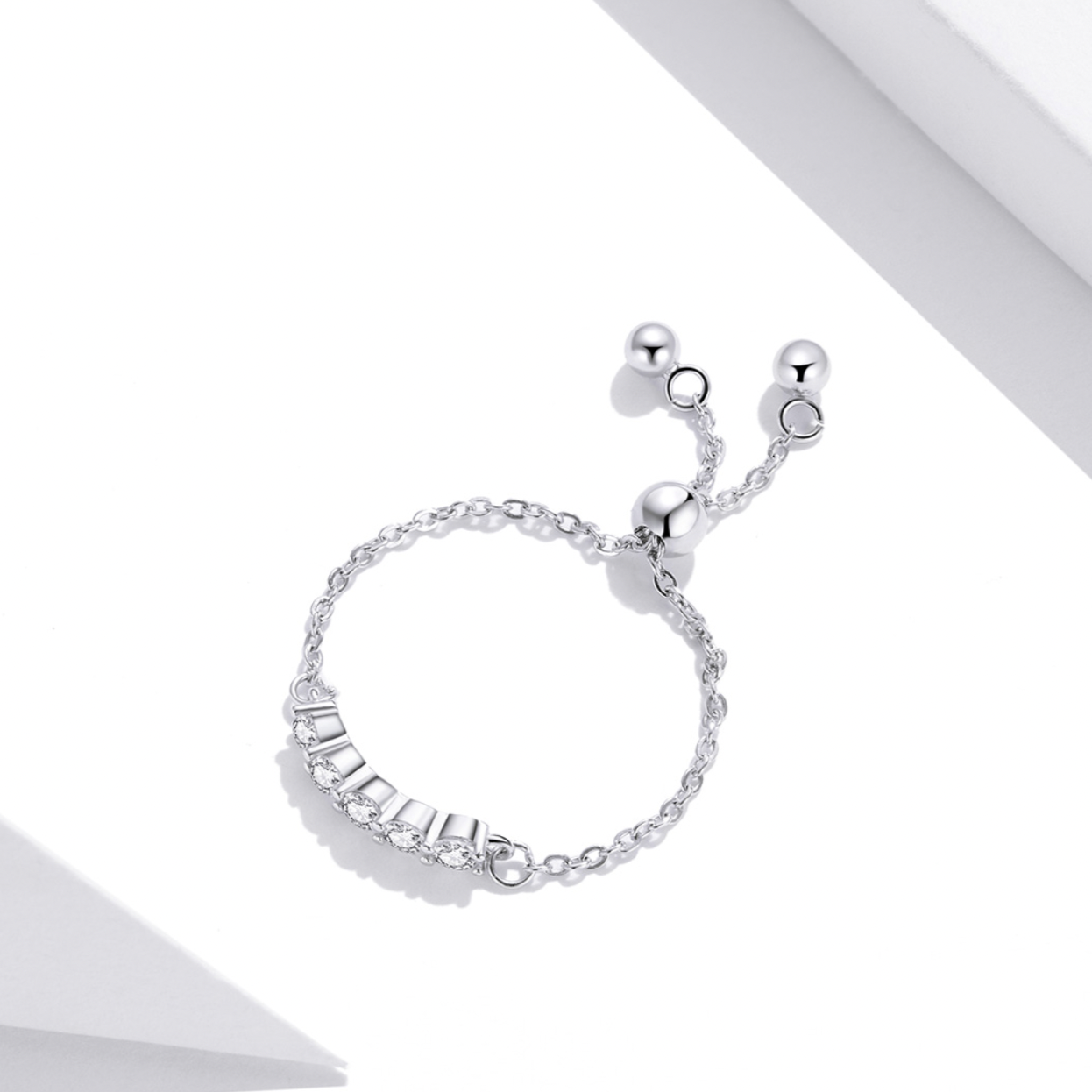 Adjustable 5 stone Chain Ring, Sterling Silver