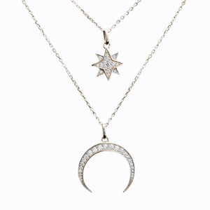 Pavé Starburst + Crescent Moon Necklace, 14ct Gold Plate