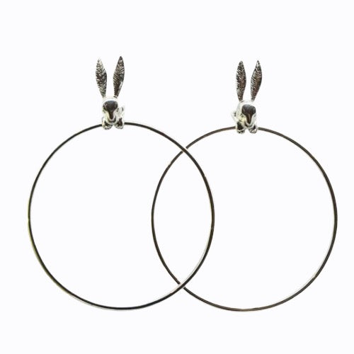 Bunny Rabbit Hoop Earrings, Sterling Silver
