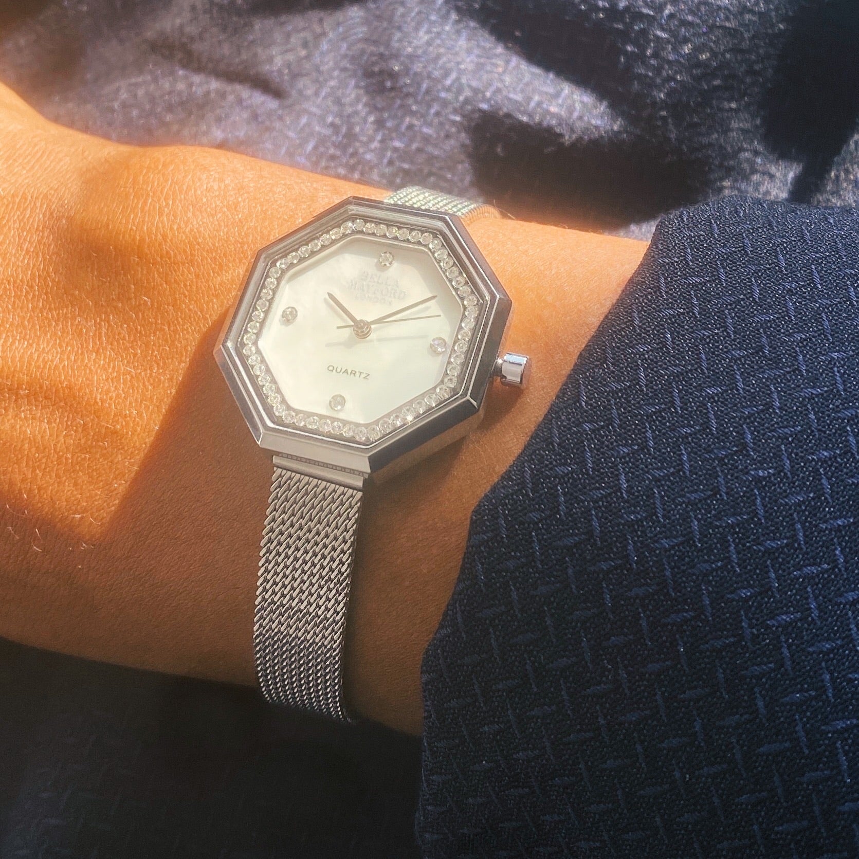 The Mayfair. Silver Stainless Steel Strap With Silver Bezel And Mother Of Pearl Dial