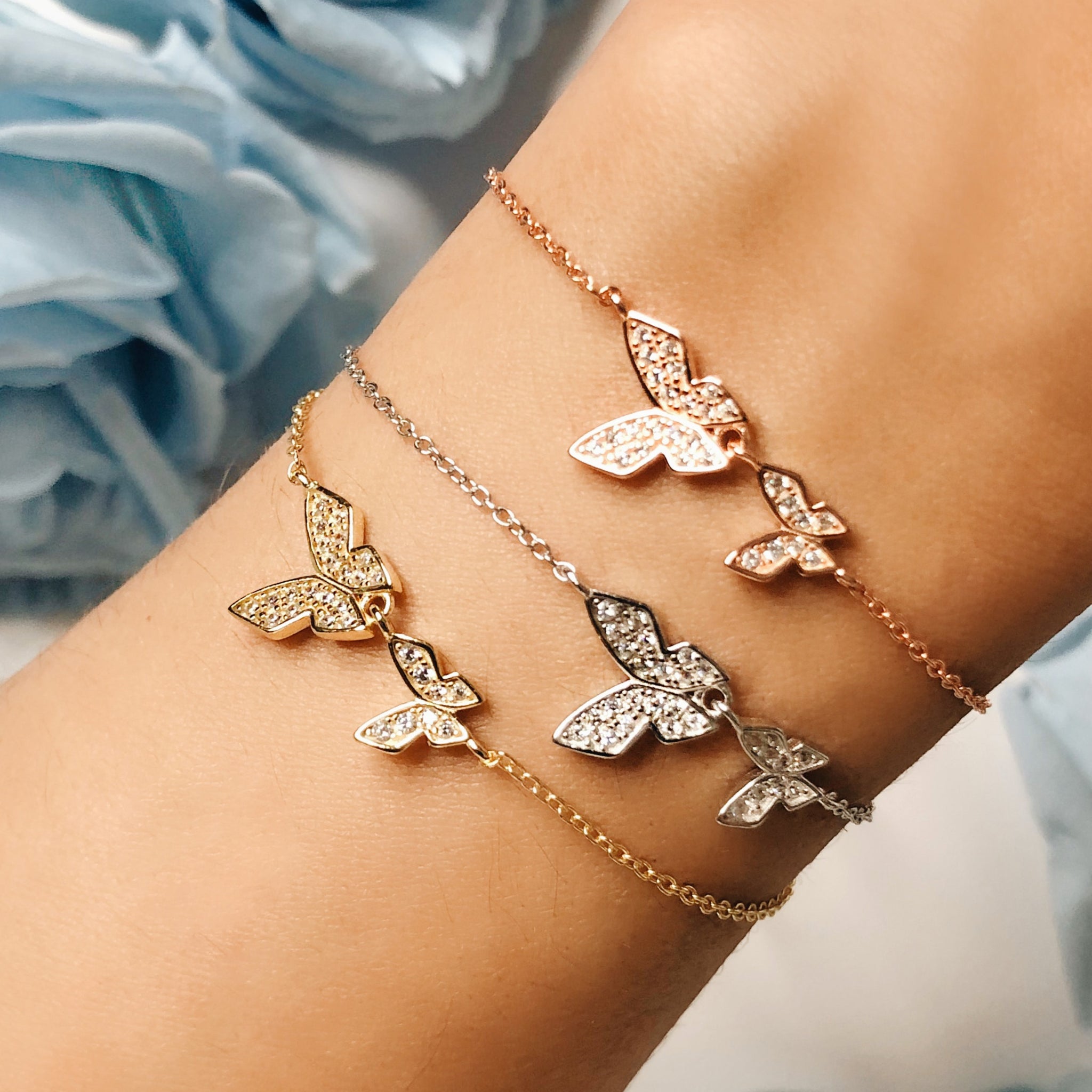 Double Butterfly Bracelet, Rose Gold - Bella Mayford