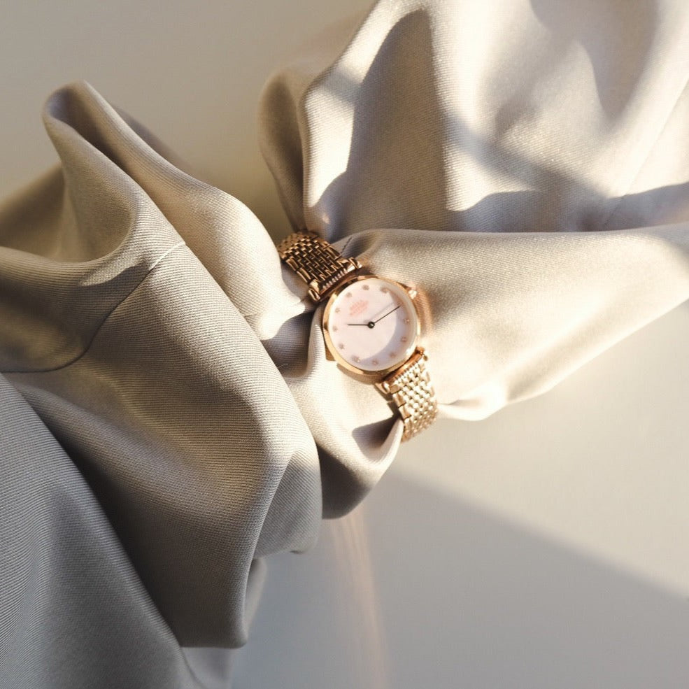 The Kensington. Rose Gold Stainless Steel Strap And Bezel And Pink Mother Of Pearl Dial