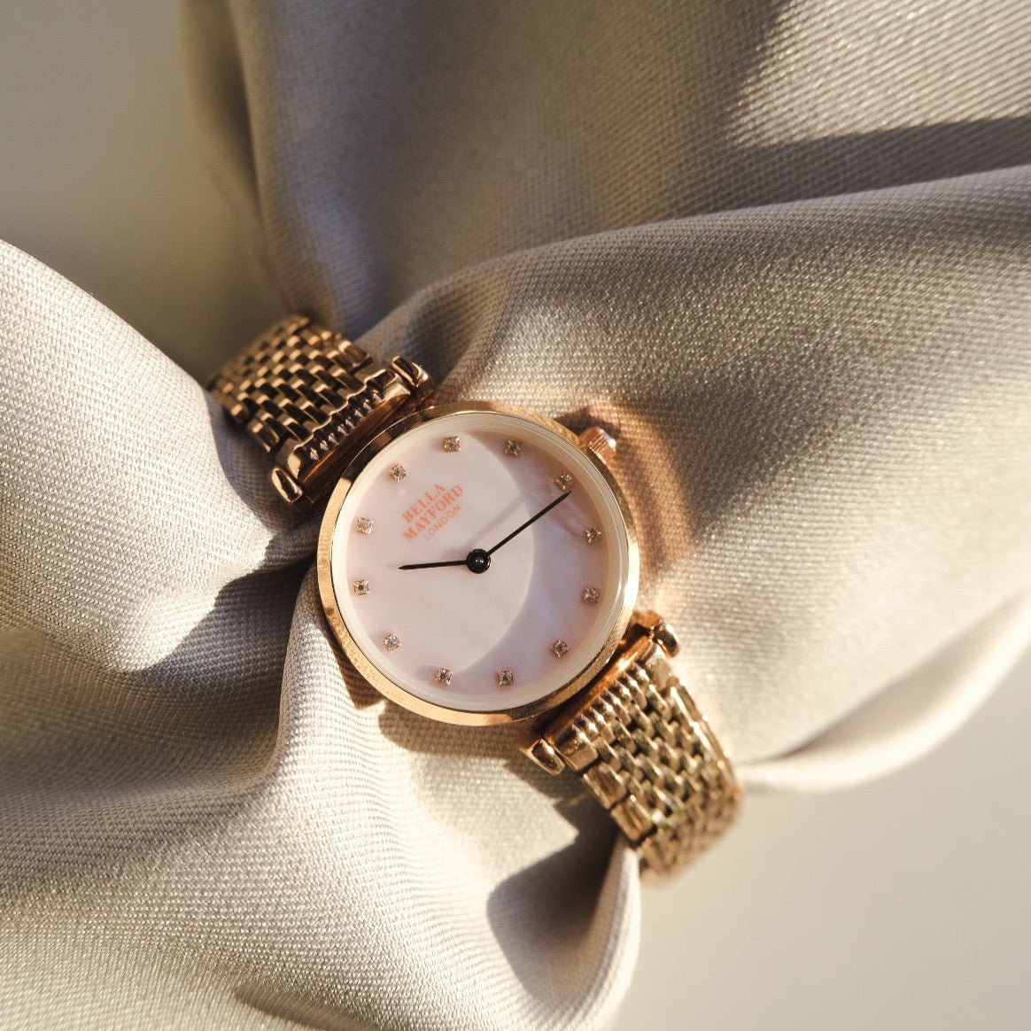 The Kensington. Rose Gold Stainless Steel Strap And Bezel And Pink Mother Of Pearl Dial