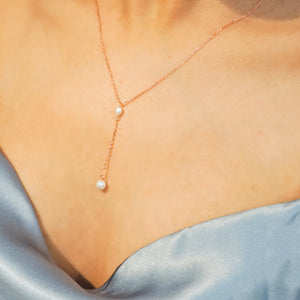 Pearl Lariat Necklace, Rose Gold - Bella Mayford