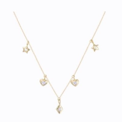 Star and Love Heart Necklace, 14ct Gold Plate