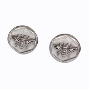 Bee On Hexagon Earrings, Sterling Silver