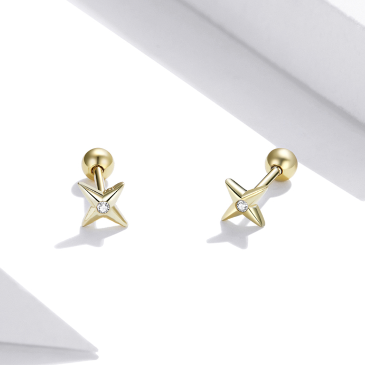 Gold Star Stud Earrings, 18ct Gold Plate