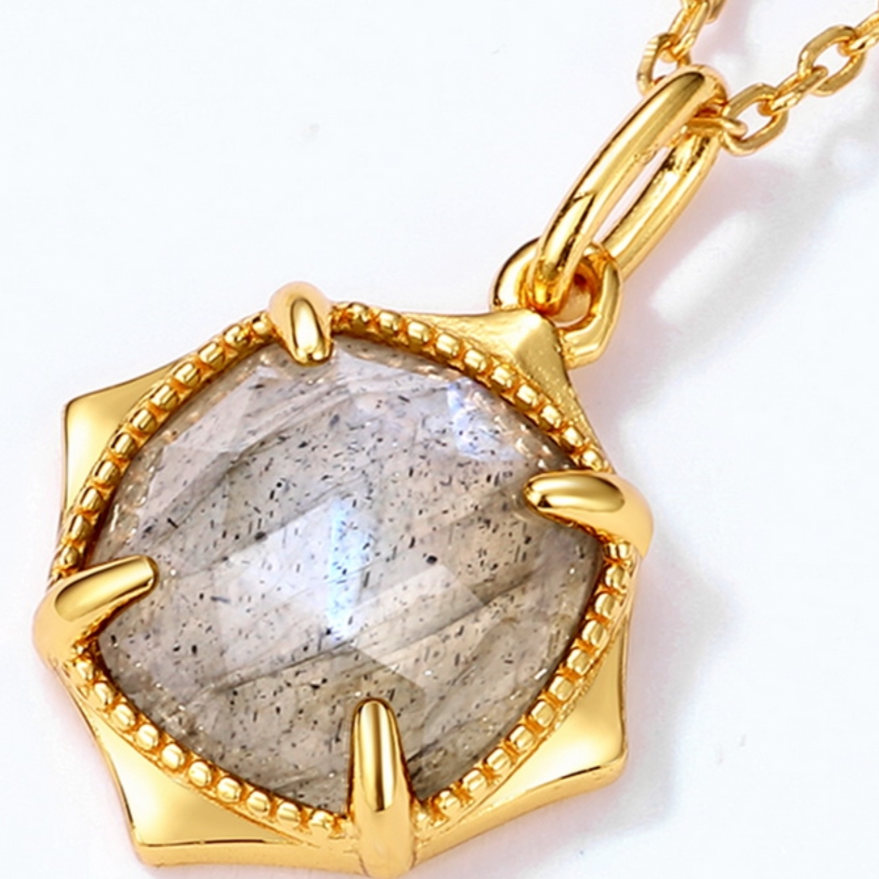 Labradorite Gemstone Pendant Necklace, 18ct Gold Plate