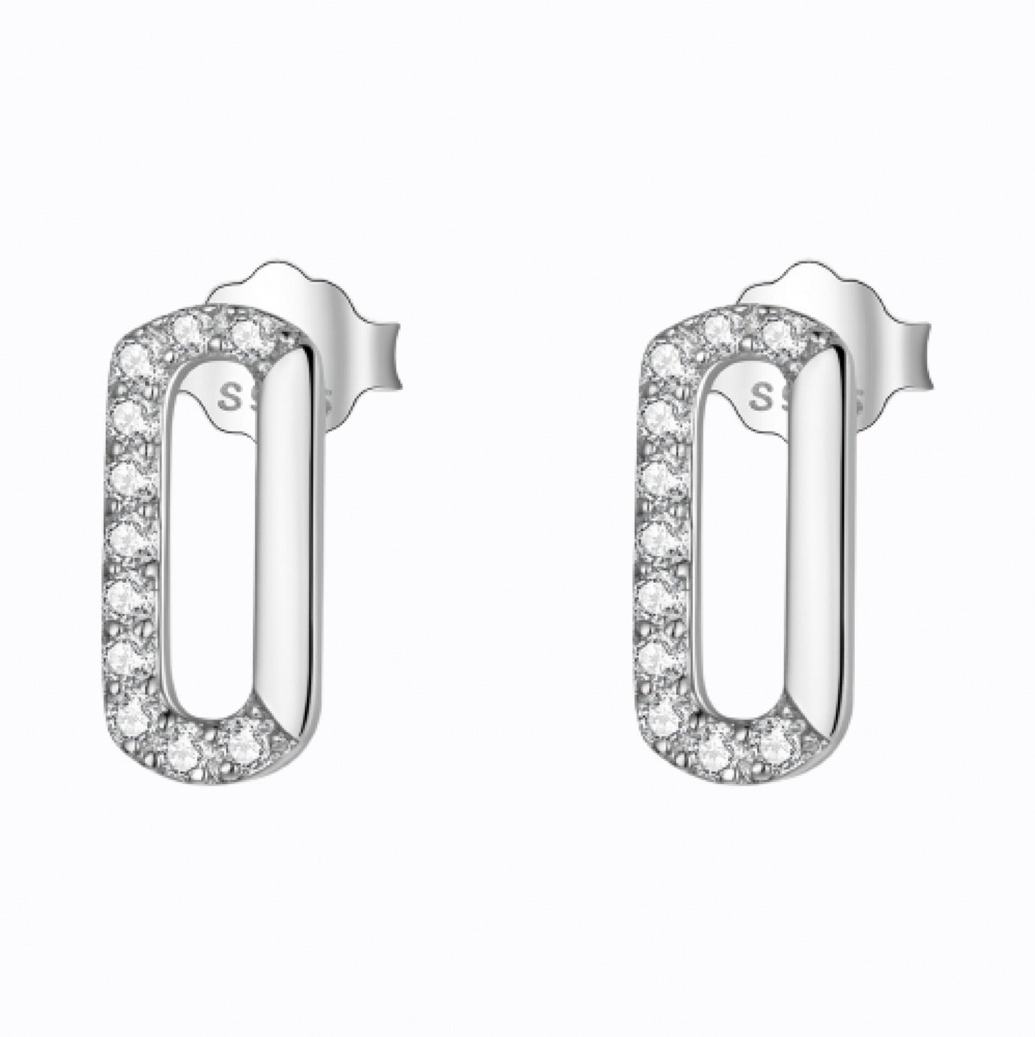 Paper Clip Stud Earrings, Sterling Silver