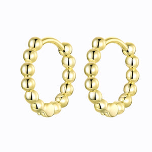 Single Beaded Hoop Earrings, 14ct Gold Plate