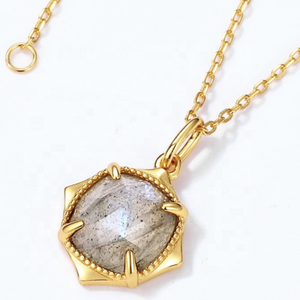 Labradorite Gemstone Pendant Necklace, 18ct Gold Plate