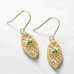 Emerald Eye Pendant Earrings, 14ct Gold Plate