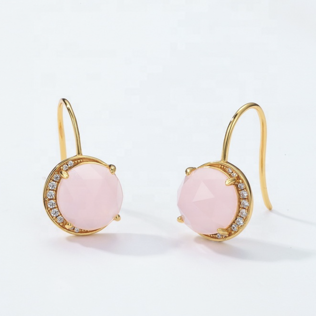 Rose Quartz Drop Earrings, 14ct Gold Plate