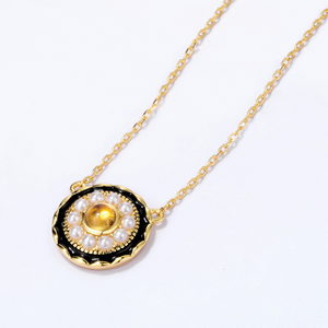 Amber And Shell Pearl Pendant Necklace, 14ct Gold Plate  BY BELLA MAYFORD