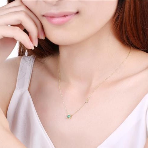 Square Emerald Necklace, 14ct Gold Plate
