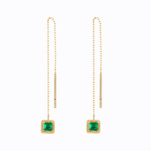 Emerald Square Stone, Chain Earrings