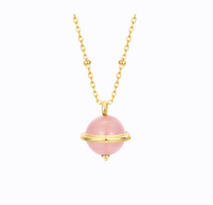 The World Is Yours Rose Quartz Gemstone Necklace, 14ct Gold Plate